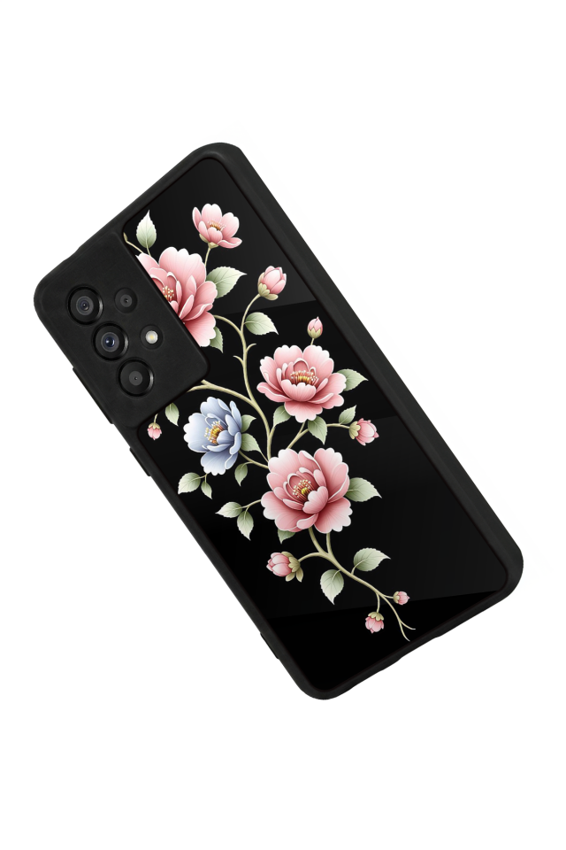 Samsung Galaxy A73 Uyumlu Yaldizli Cicek Tasarımlı Glossy Premium Kılıf