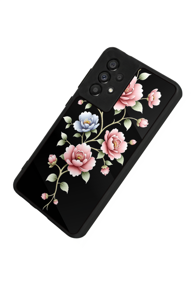 Samsung Galaxy A73 Uyumlu Yaldizli Cicek Tasarımlı Glossy Premium Kılıf