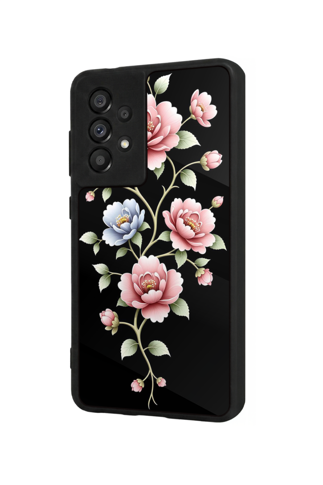Samsung Galaxy A73 Uyumlu Yaldizli Cicek Tasarımlı Glossy Premium Kılıf