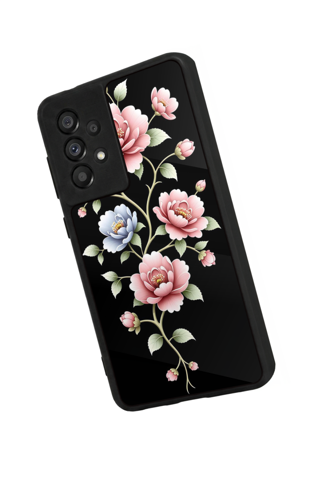 Samsung Galaxy A73 Uyumlu Yaldizli Cicek Tasarımlı Glossy Premium Kılıf