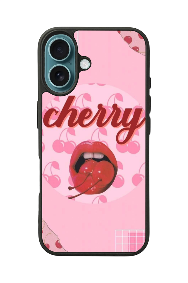 iPhone 16 Plus Uyumlu Kiraz Tasarımlı Glossy Premium Kılıf