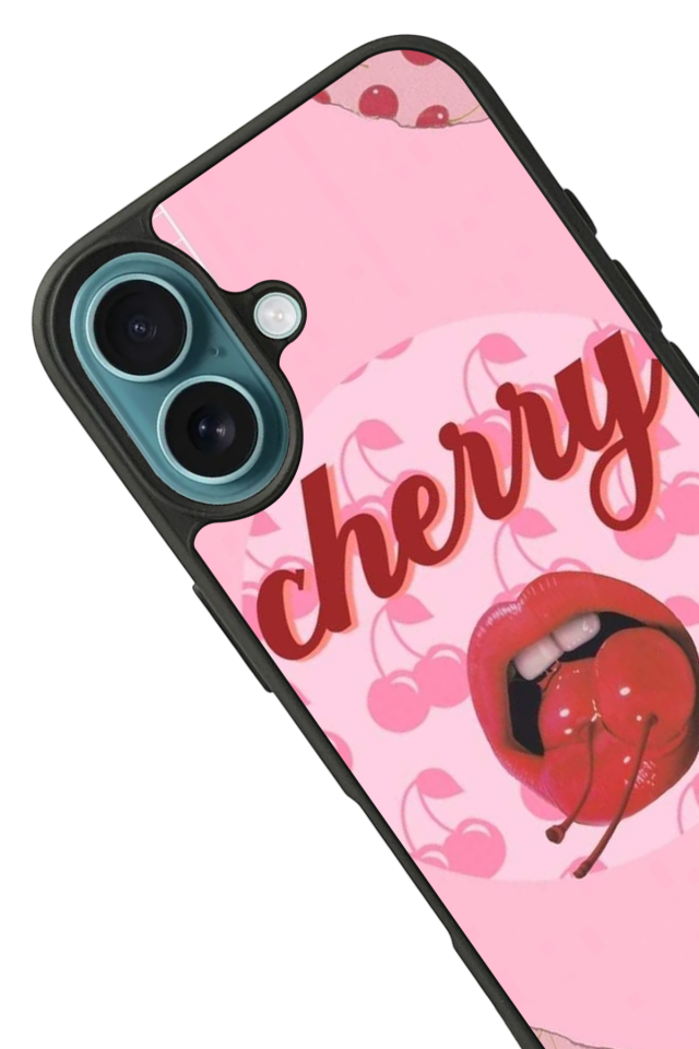 iPhone 16 Plus Uyumlu Kiraz Tasarımlı Glossy Premium Kılıf