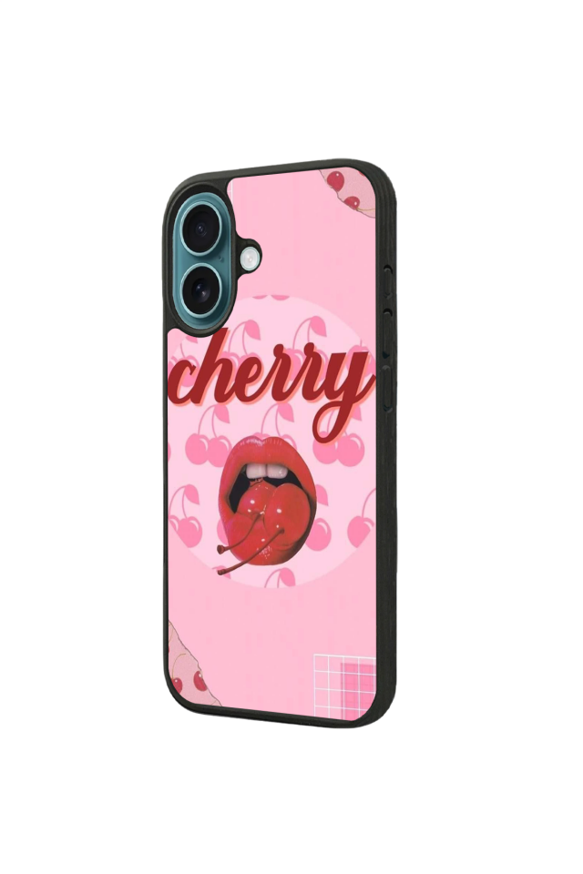 iPhone 16 Plus Uyumlu Kiraz Tasarımlı Glossy Premium Kılıf