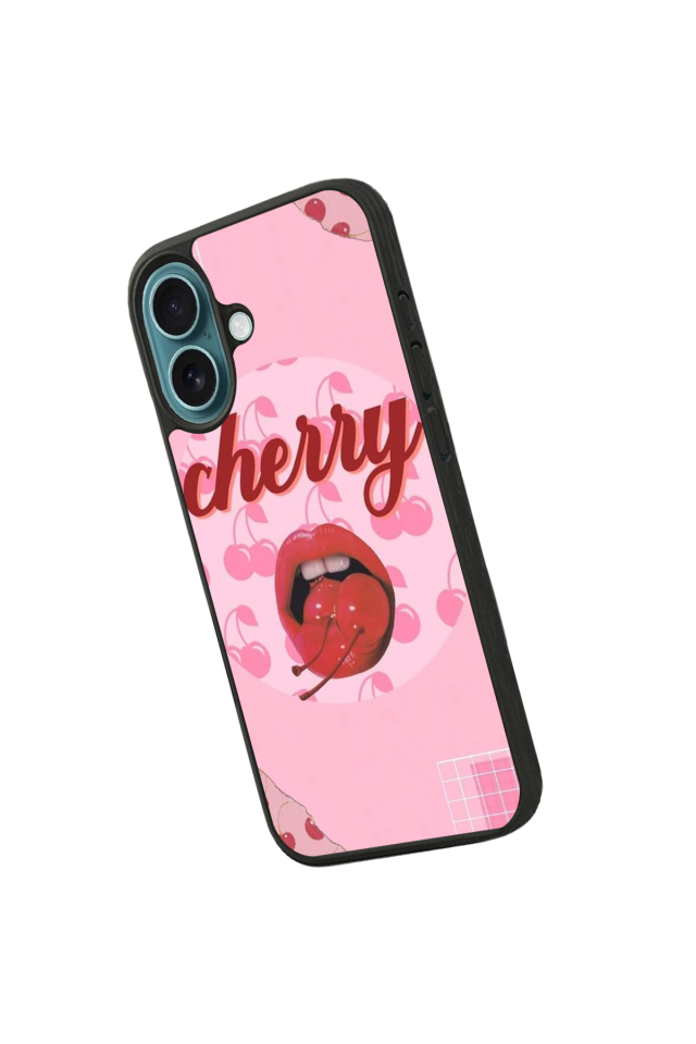 iPhone 16 Plus Uyumlu Kiraz Tasarımlı Glossy Premium Kılıf