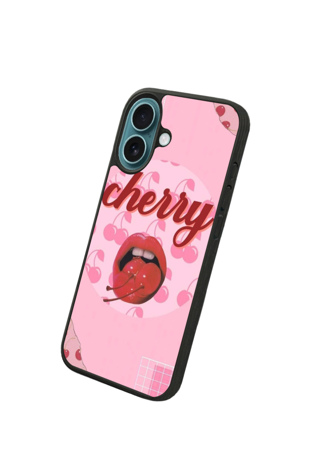 iPhone 16 Plus Uyumlu Kiraz Tasarımlı Glossy Premium Kılıf