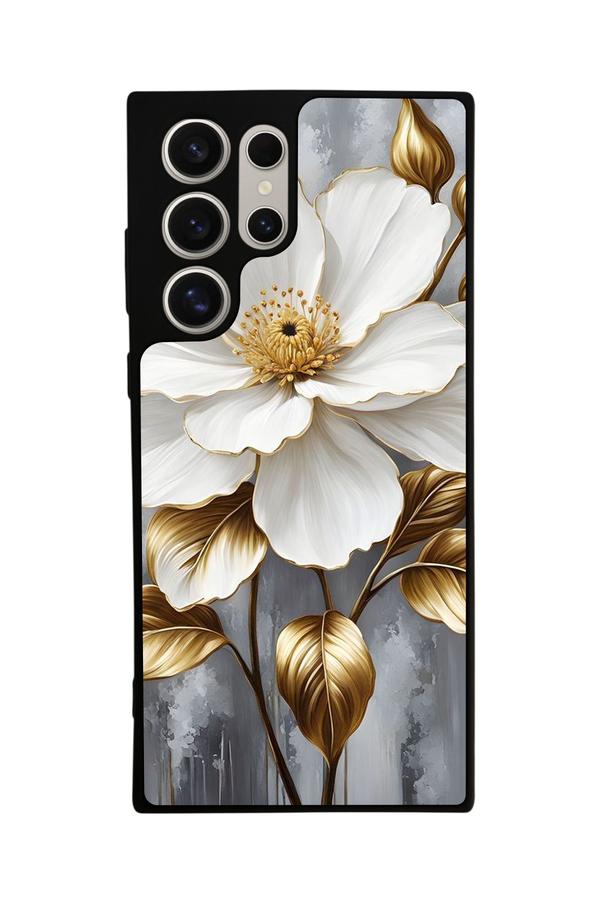 Samsung Galaxy S22 Ultra Uyumlu Yaldizli Cicek Tasarımlı Glossy Premium Kılıf