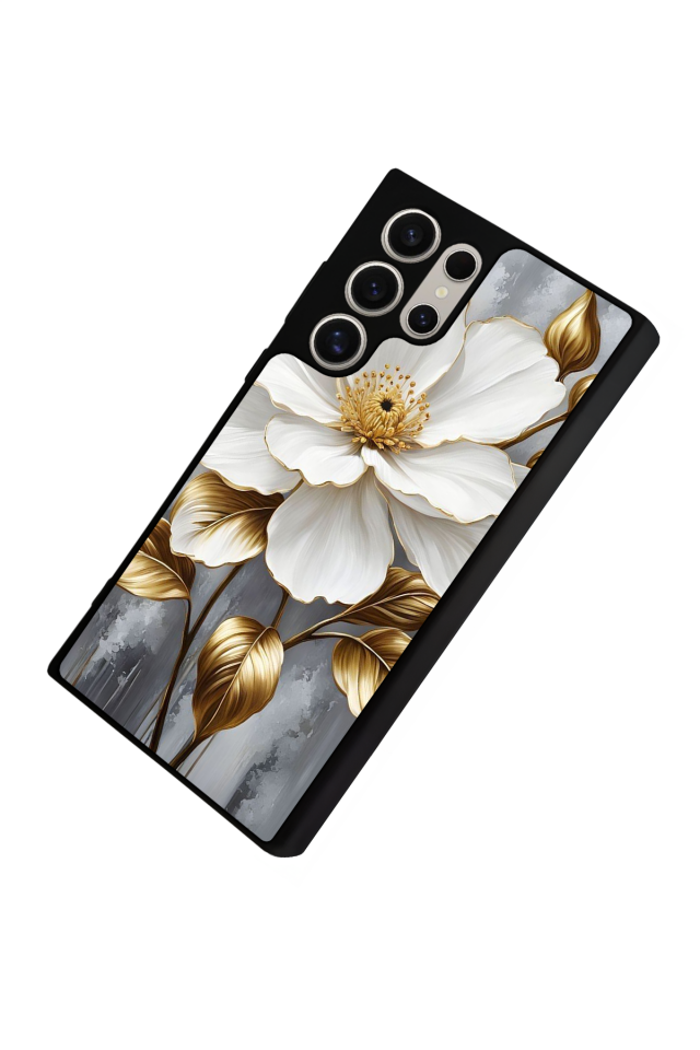 Samsung Galaxy S22 Ultra Uyumlu Yaldizli Cicek Tasarımlı Glossy Premium Kılıf