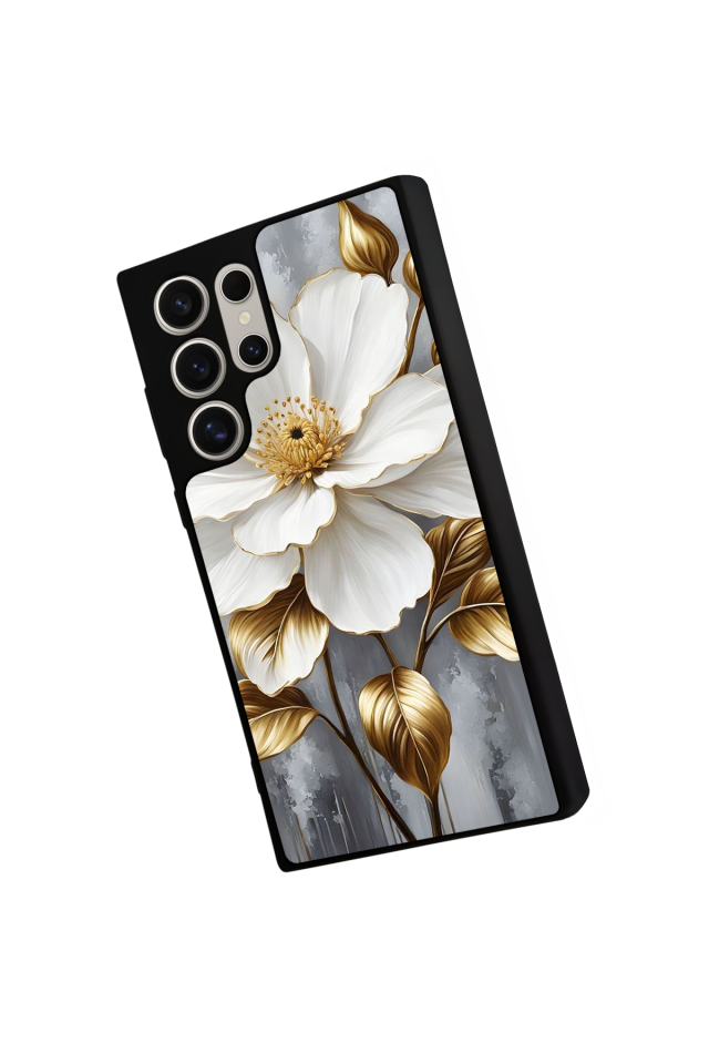 Samsung Galaxy S22 Ultra Uyumlu Yaldizli Cicek Tasarımlı Glossy Premium Kılıf