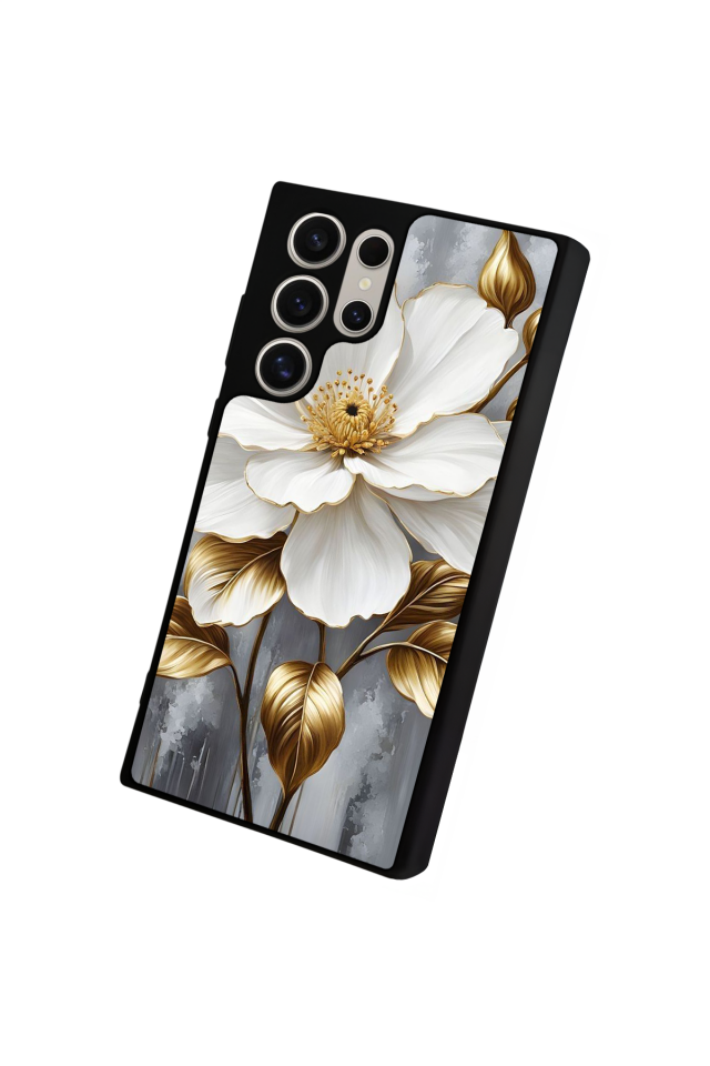 Samsung Galaxy S22 Ultra Uyumlu Yaldizli Cicek Tasarımlı Glossy Premium Kılıf