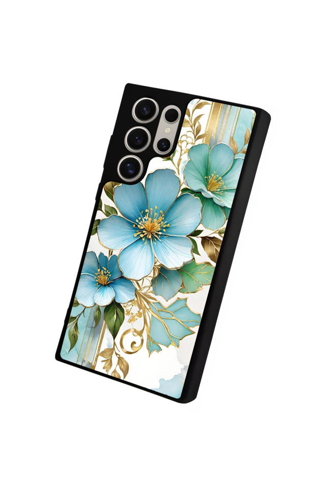 Samsung Galaxy S22 Ultra Uyumlu Yaldizli Cicek Tasarımlı Glossy Premium Kılıf