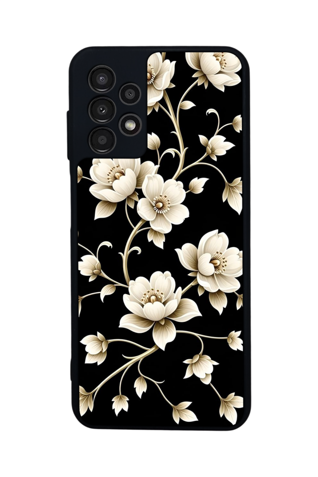 Samsung Galaxy A23 Uyumlu Yaldizli Cicek Tasarımlı Glossy Premium Kılıf