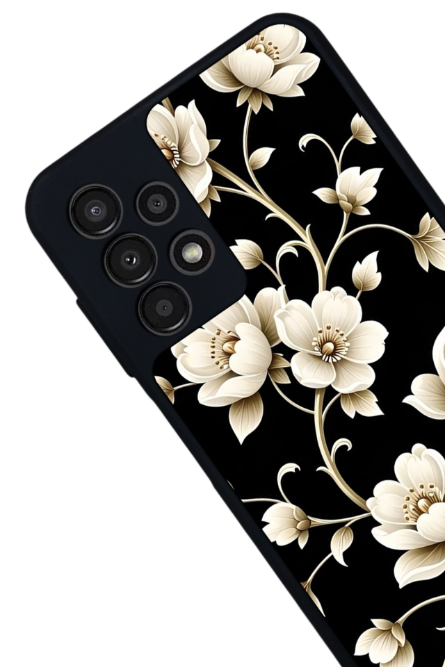 Samsung Galaxy A23 Uyumlu Yaldizli Cicek Tasarımlı Glossy Premium Kılıf