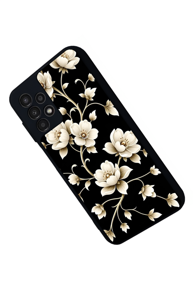 Samsung Galaxy A23 Uyumlu Yaldizli Cicek Tasarımlı Glossy Premium Kılıf