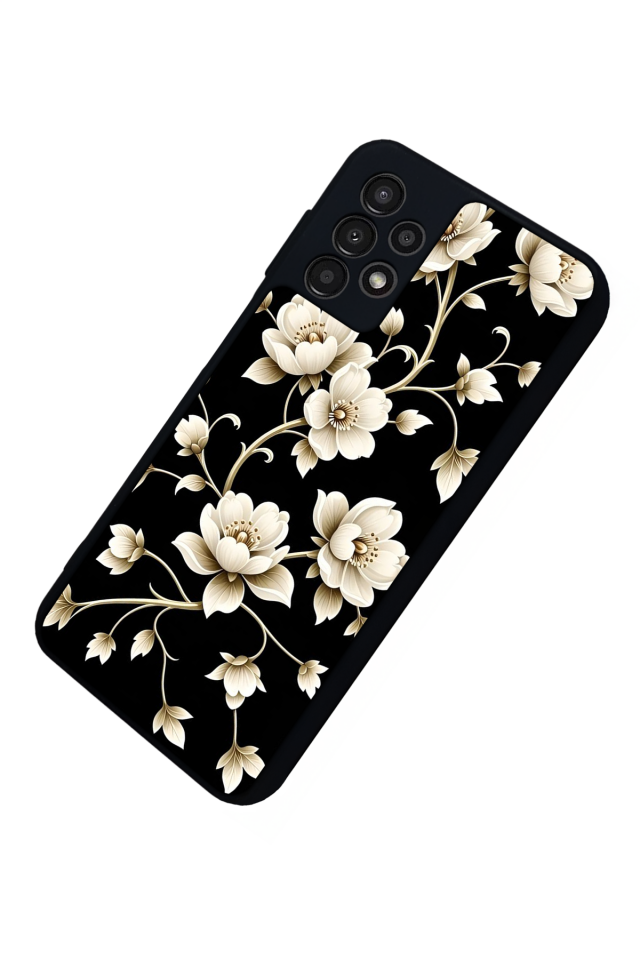 Samsung Galaxy A23 Uyumlu Yaldizli Cicek Tasarımlı Glossy Premium Kılıf
