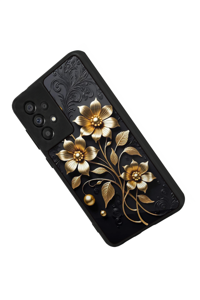 Samsung Galaxy A73 Uyumlu Yaldizli Cicek Tasarımlı Glossy Premium Kılıf