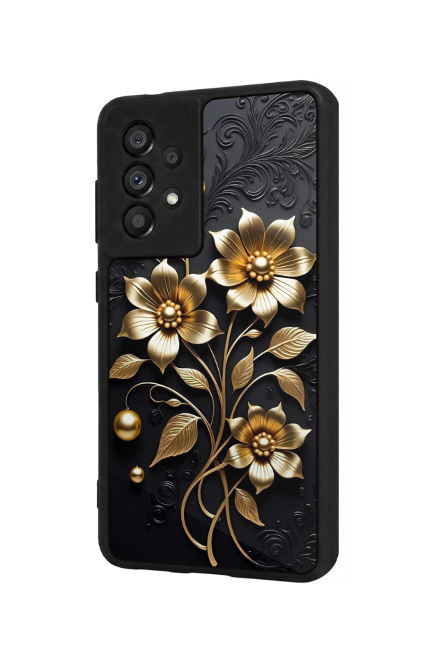 Samsung Galaxy A73 Uyumlu Yaldizli Cicek Tasarımlı Glossy Premium Kılıf