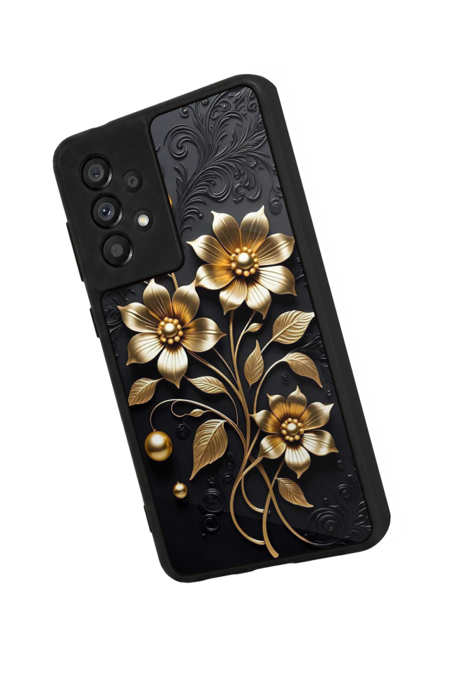 Samsung Galaxy A73 Uyumlu Yaldizli Cicek Tasarımlı Glossy Premium Kılıf