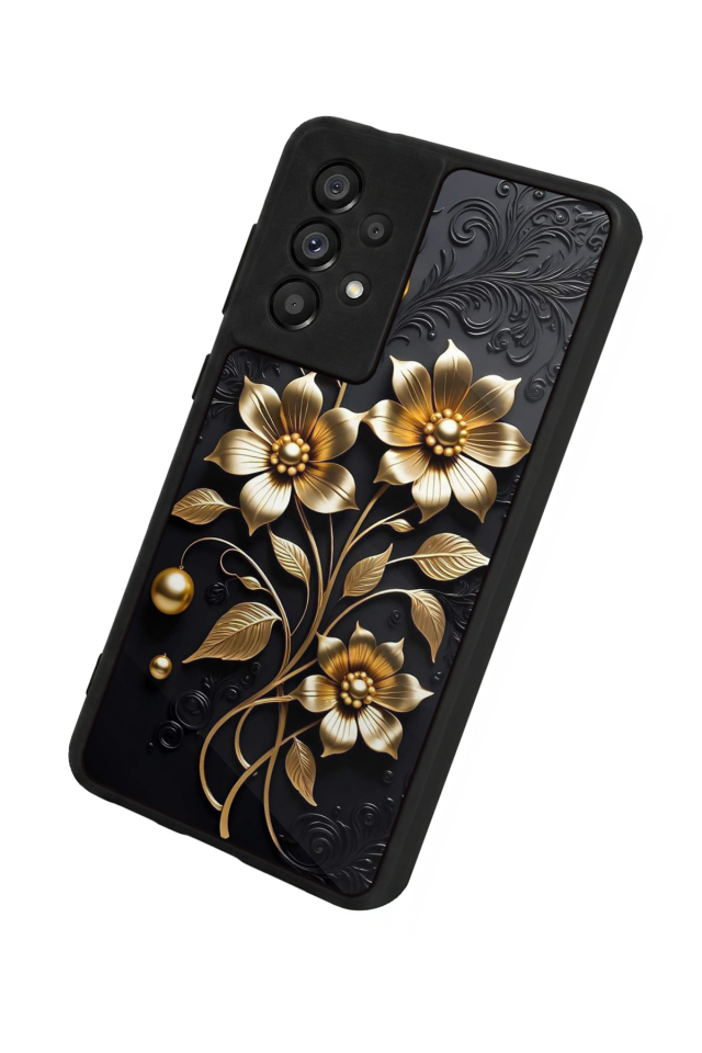 Samsung Galaxy A73 Uyumlu Yaldizli Cicek Tasarımlı Glossy Premium Kılıf