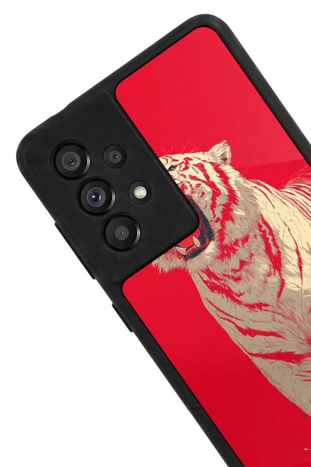 Samsung Galaxy A73 Uyumlu Kirmizi ve Kaplan Tasarımlı Glossy Premium Kılıf
