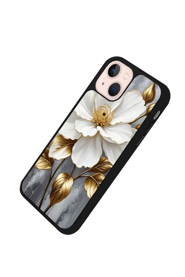 iPhone 14 Plus Uyumlu Yaldizli Cicek Tasarımlı Glossy Premium Kılıf