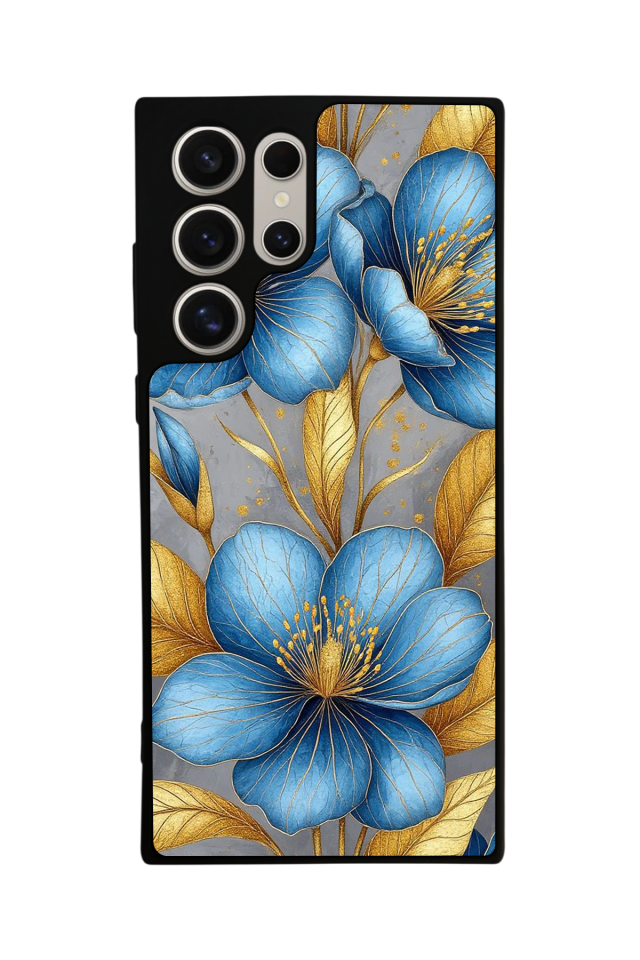Samsung Galaxy S22 Ultra Uyumlu Yaldizli Cicek Tasarımlı Glossy Premium Kılıf