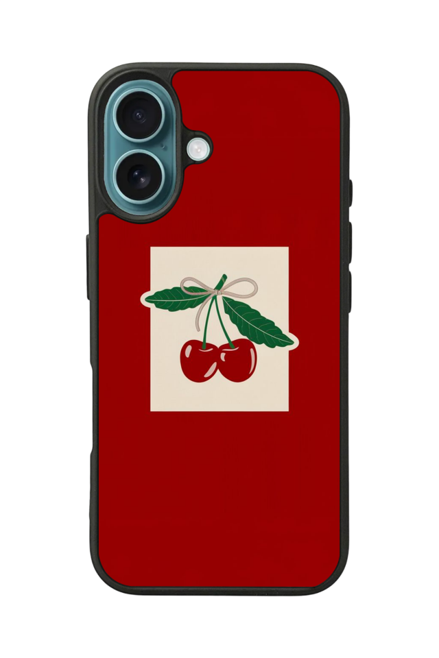 iPhone 16 Plus Uyumlu Kiraz Tasarımlı Glossy Premium Kılıf