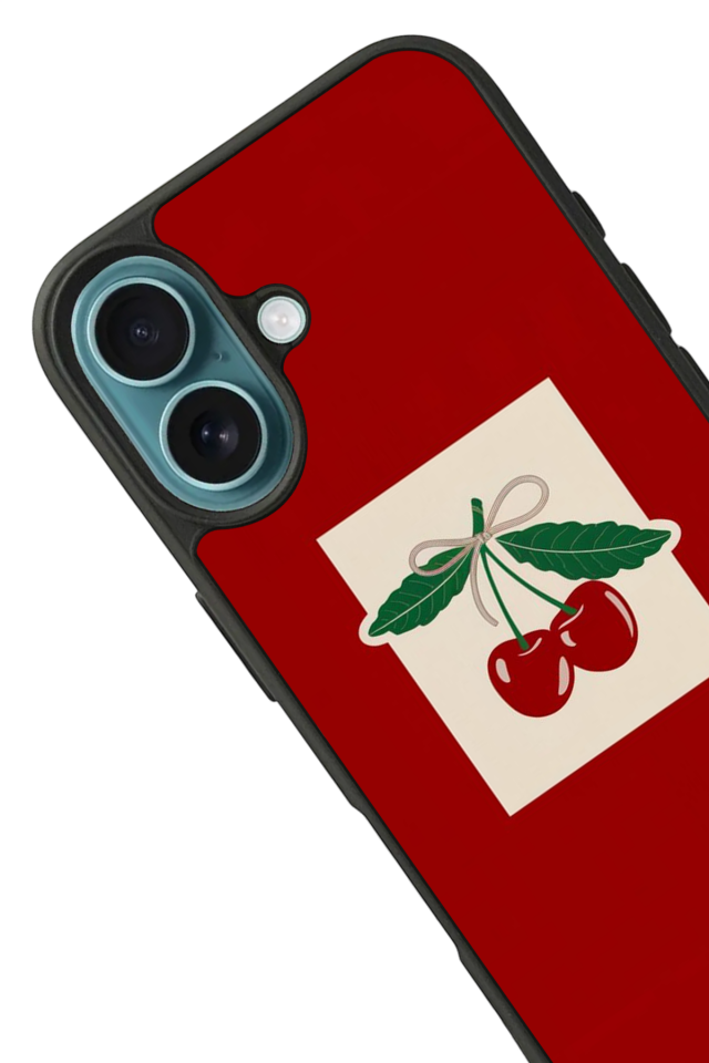 iPhone 16 Plus Uyumlu Kiraz Tasarımlı Glossy Premium Kılıf