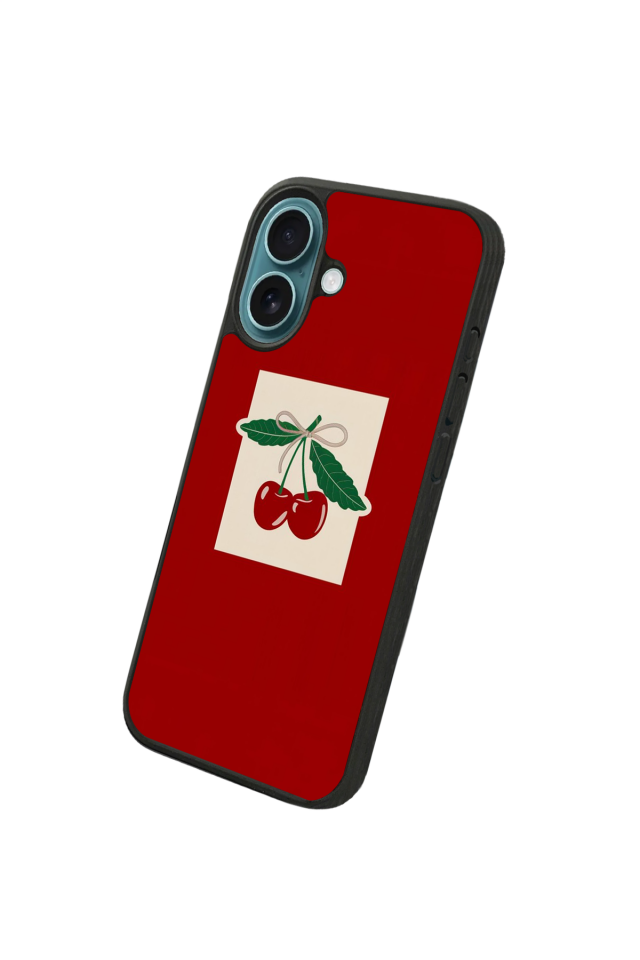 iPhone 16 Plus Uyumlu Kiraz Tasarımlı Glossy Premium Kılıf