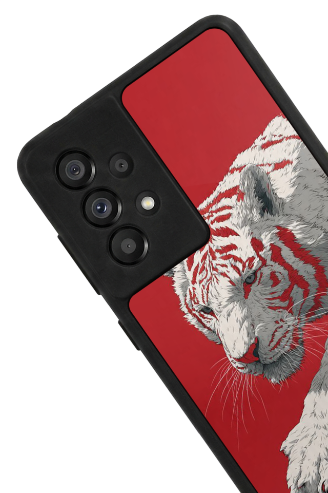 Samsung Galaxy A73 Uyumlu Kirmizi ve Kaplan Tasarımlı Glossy Premium Kılıf