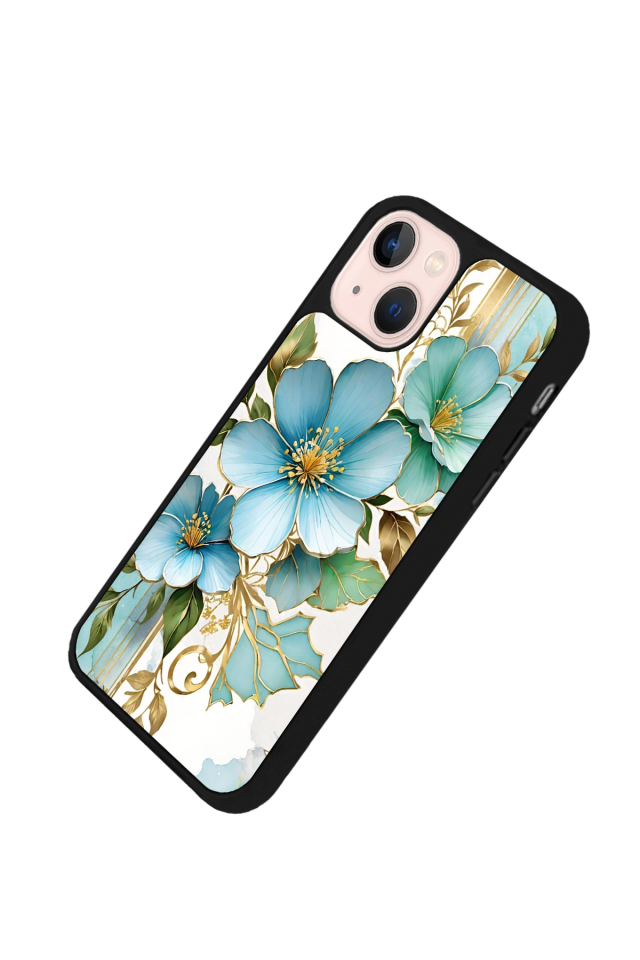 iPhone 14 Plus Uyumlu Yaldizli Cicek Tasarımlı Glossy Premium Kılıf