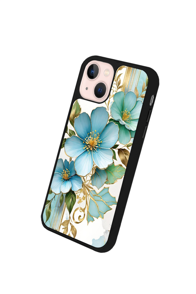 iPhone 14 Plus Uyumlu Yaldizli Cicek Tasarımlı Glossy Premium Kılıf