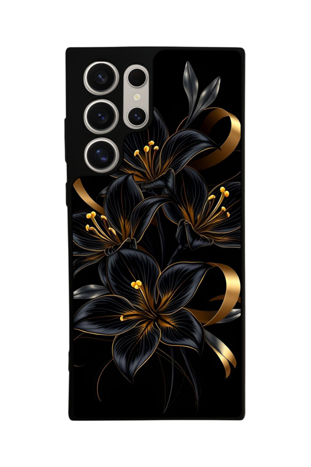 Samsung Galaxy S22 Ultra Uyumlu Yaldizli Cicek Tasarımlı Glossy Premium Kılıf