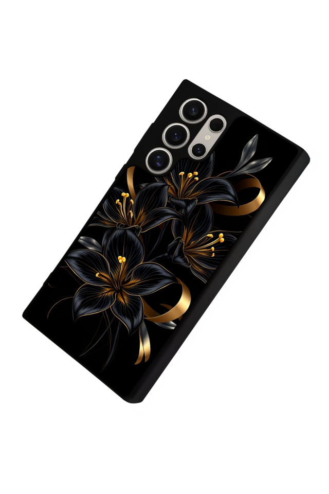 Samsung Galaxy S22 Ultra Uyumlu Yaldizli Cicek Tasarımlı Glossy Premium Kılıf