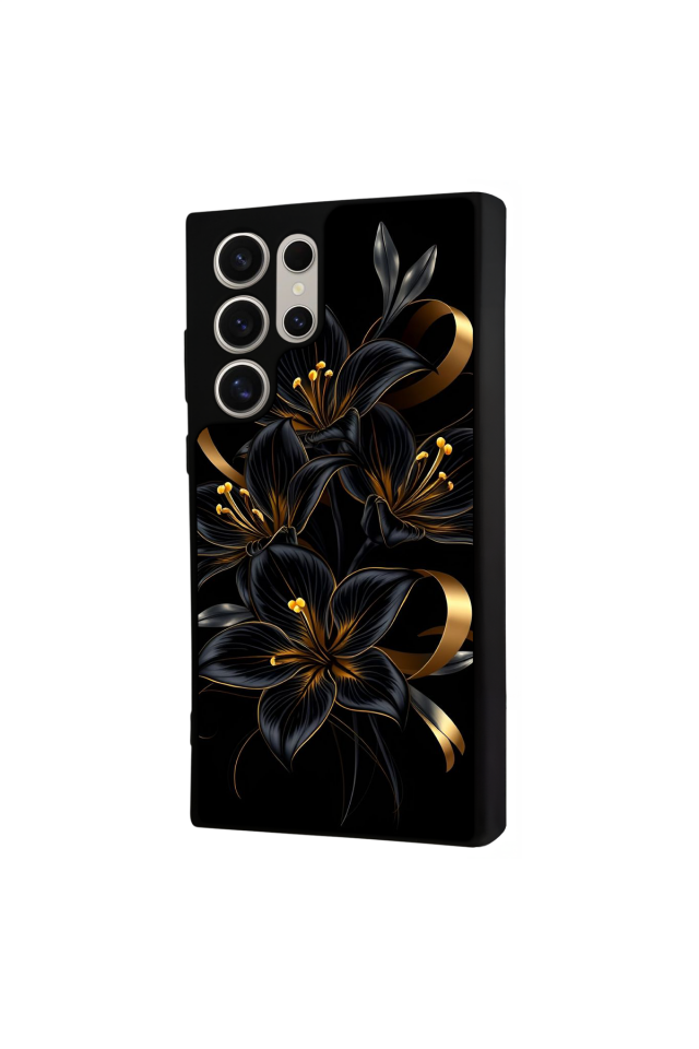 Samsung Galaxy S22 Ultra Uyumlu Yaldizli Cicek Tasarımlı Glossy Premium Kılıf