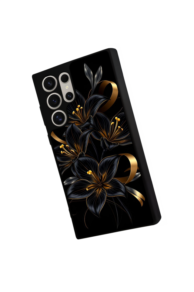 Samsung Galaxy S22 Ultra Uyumlu Yaldizli Cicek Tasarımlı Glossy Premium Kılıf