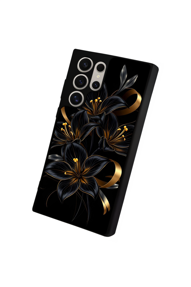 Samsung Galaxy S22 Ultra Uyumlu Yaldizli Cicek Tasarımlı Glossy Premium Kılıf
