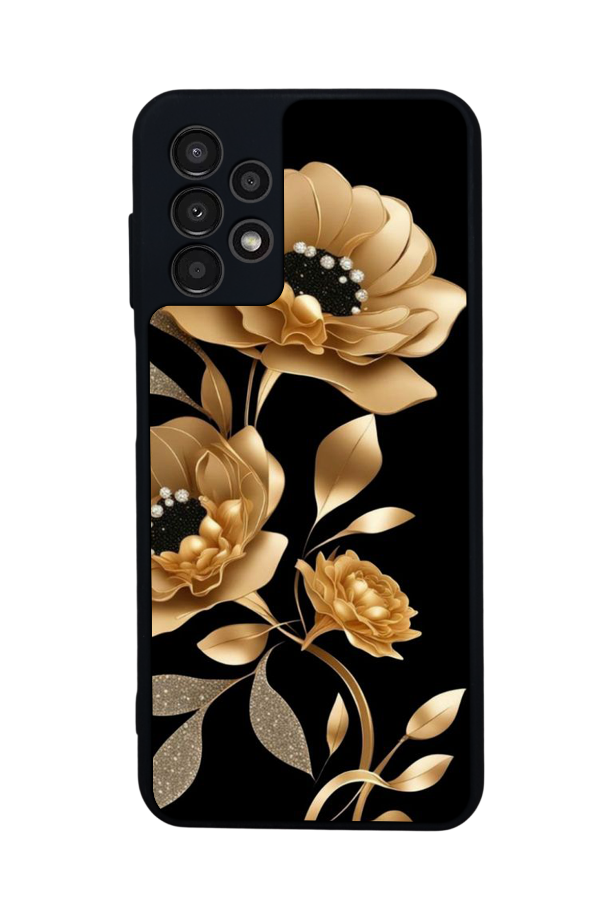 Samsung Galaxy A23 Uyumlu Yaldizli Cicek Tasarımlı Glossy Premium Kılıf