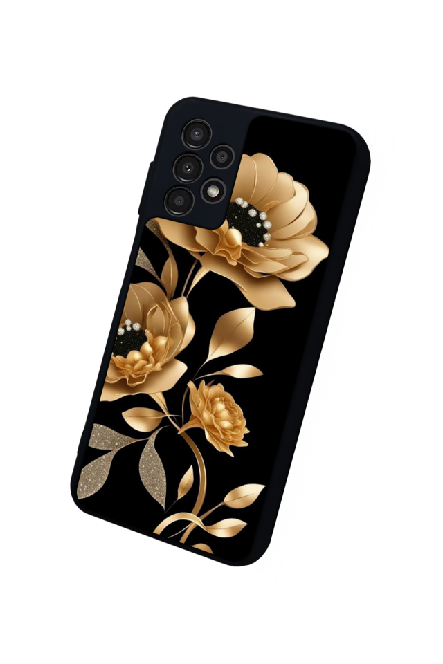 Samsung Galaxy A23 Uyumlu Yaldizli Cicek Tasarımlı Glossy Premium Kılıf