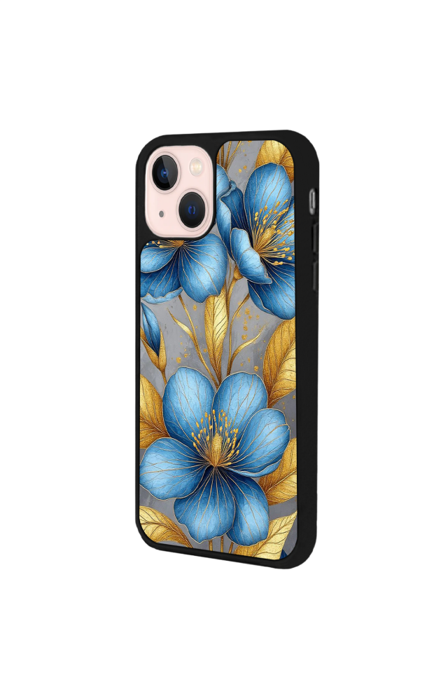 iPhone 14 Plus Uyumlu Yaldizli Cicek Tasarımlı Glossy Premium Kılıf