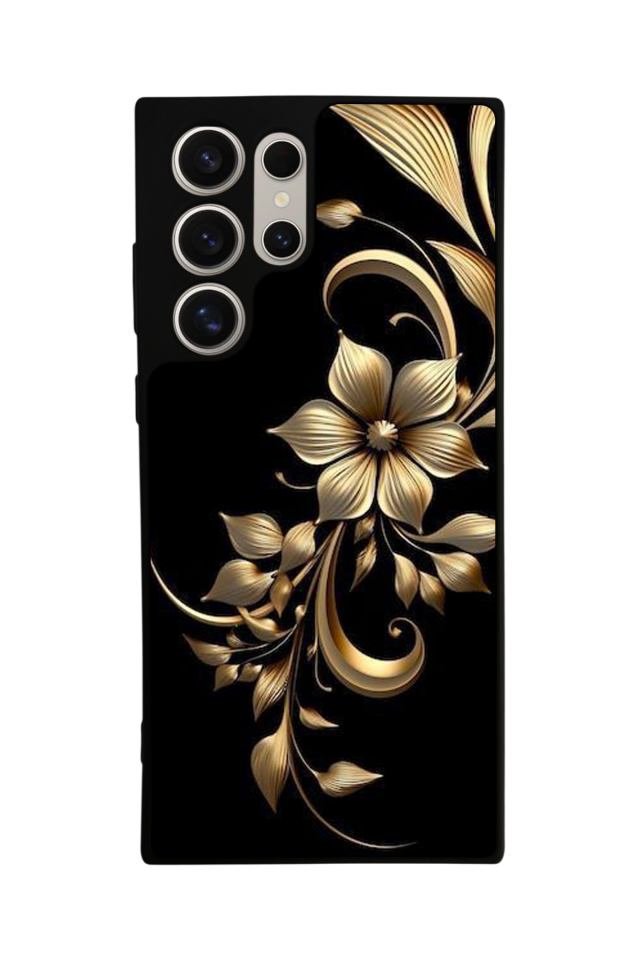 Samsung Galaxy S22 Ultra Uyumlu Yaldizli Cicek Tasarımlı Glossy Premium Kılıf