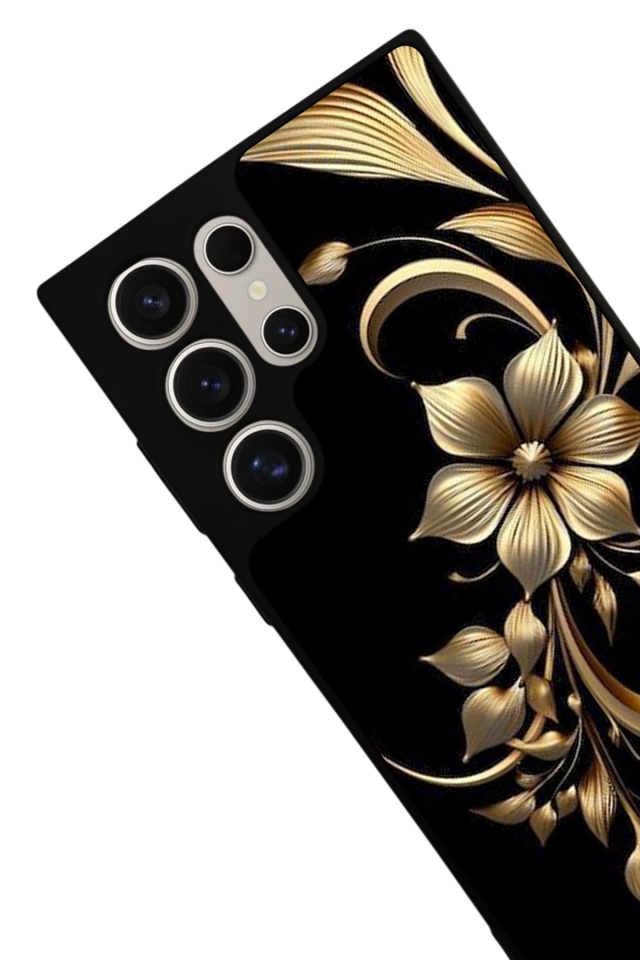 Samsung Galaxy S22 Ultra Uyumlu Yaldizli Cicek Tasarımlı Glossy Premium Kılıf