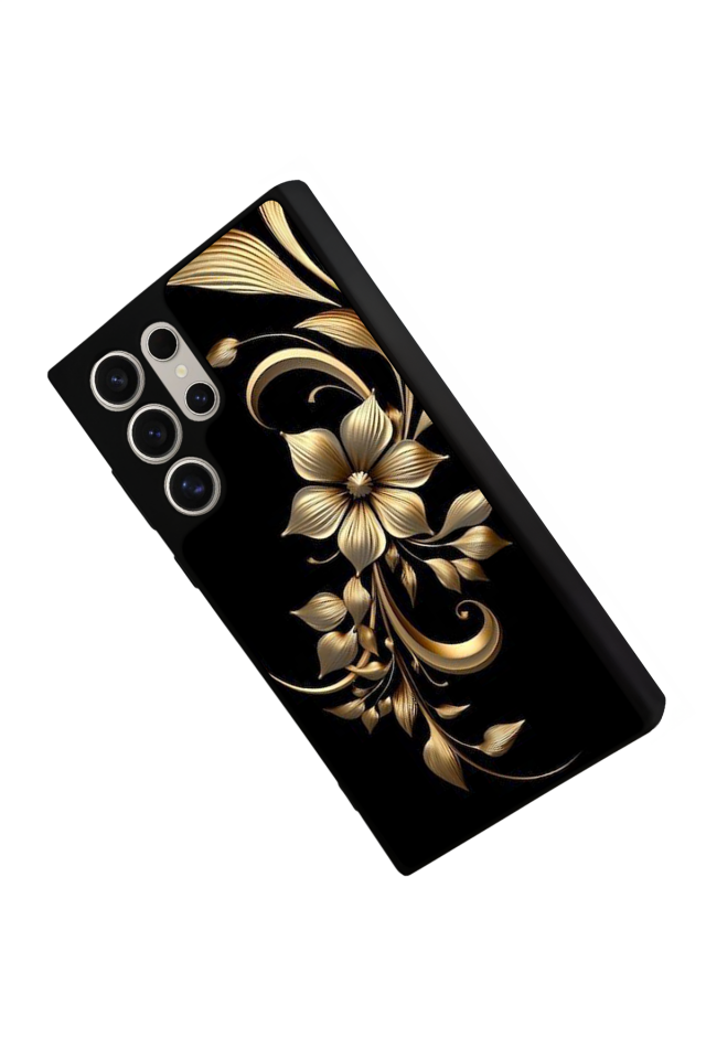 Samsung Galaxy S22 Ultra Uyumlu Yaldizli Cicek Tasarımlı Glossy Premium Kılıf
