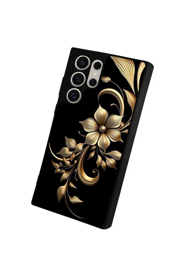 Samsung Galaxy S22 Ultra Uyumlu Yaldizli Cicek Tasarımlı Glossy Premium Kılıf