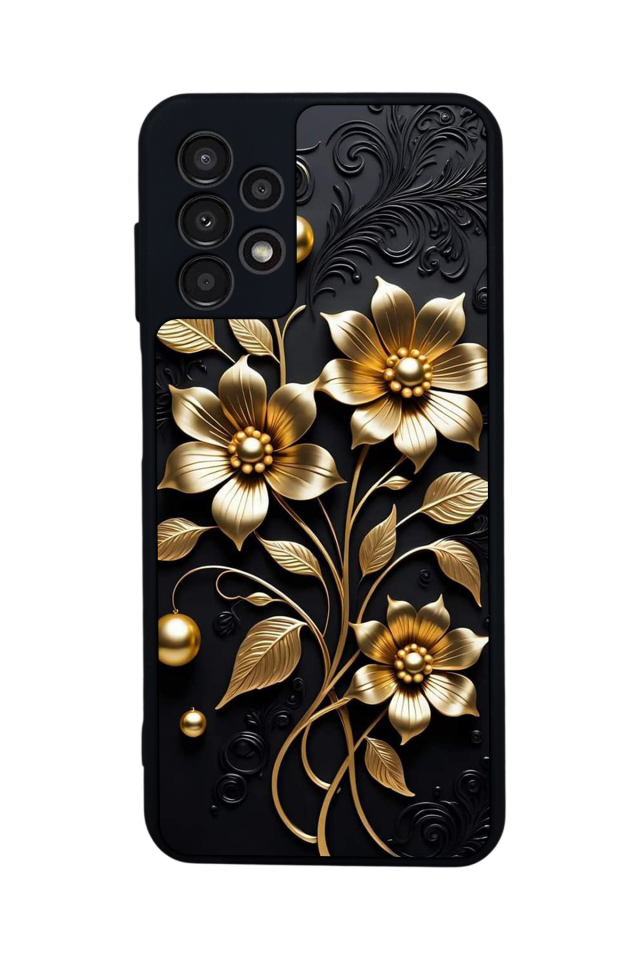 Samsung Galaxy A23 Uyumlu Yaldizli Cicek Tasarımlı Glossy Premium Kılıf