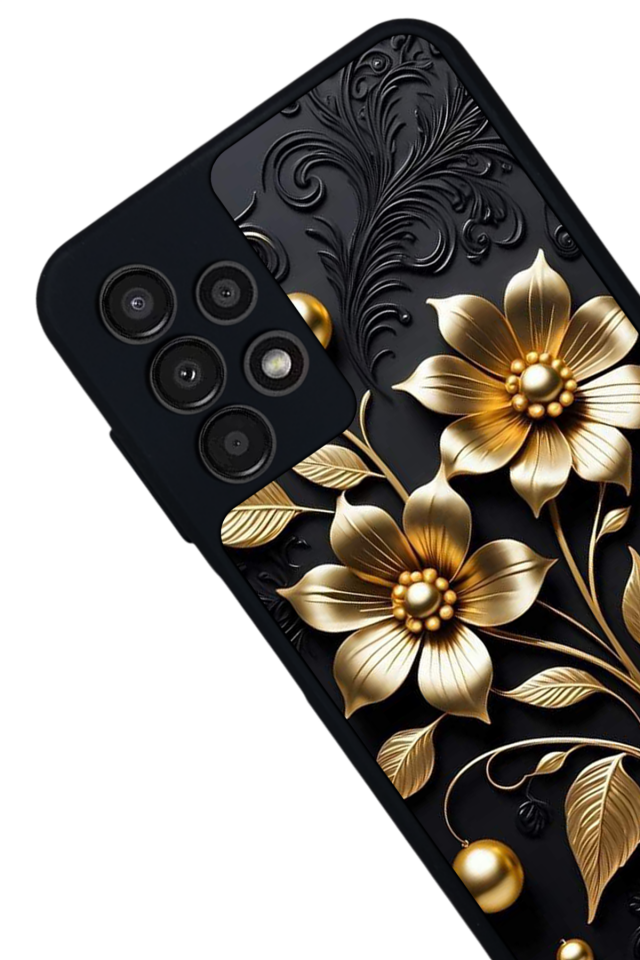 Samsung Galaxy A23 Uyumlu Yaldizli Cicek Tasarımlı Glossy Premium Kılıf