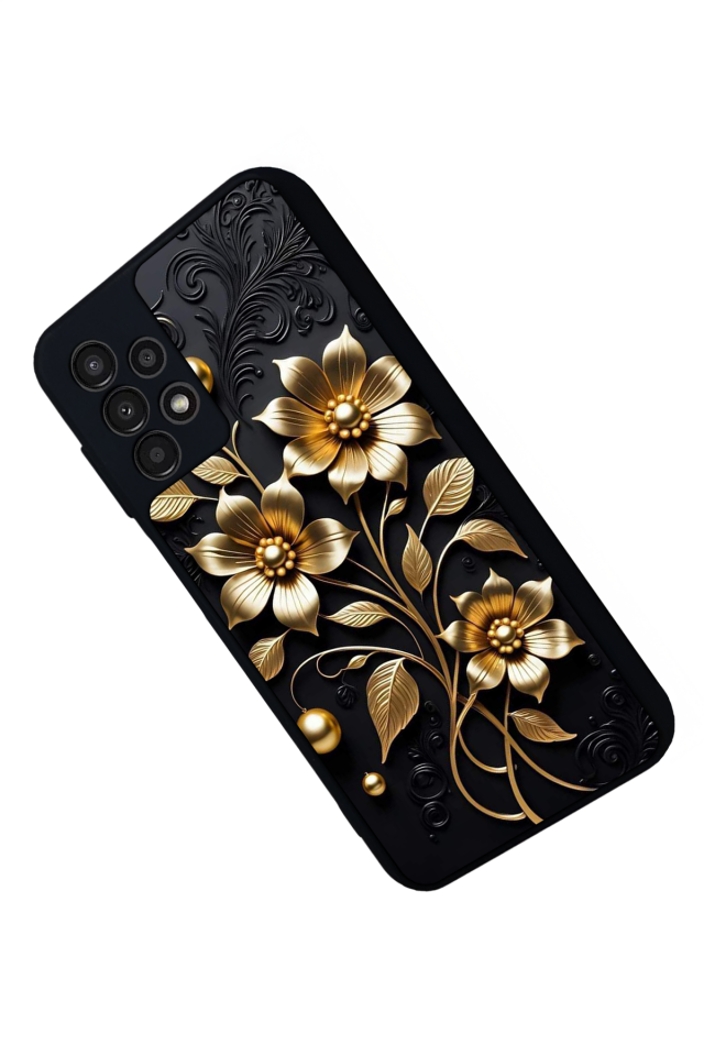 Samsung Galaxy A23 Uyumlu Yaldizli Cicek Tasarımlı Glossy Premium Kılıf