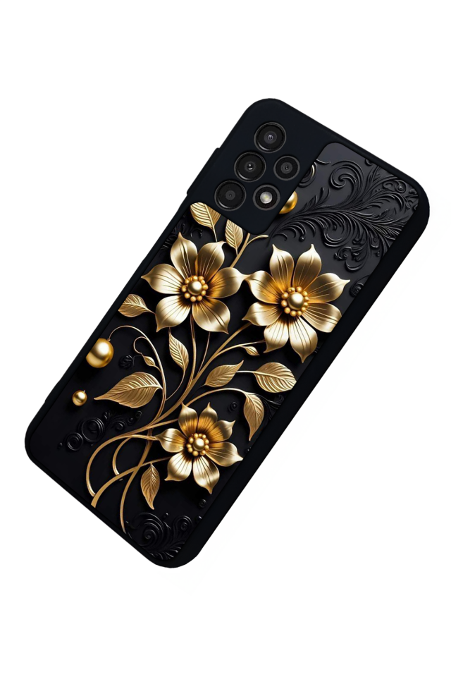 Samsung Galaxy A23 Uyumlu Yaldizli Cicek Tasarımlı Glossy Premium Kılıf