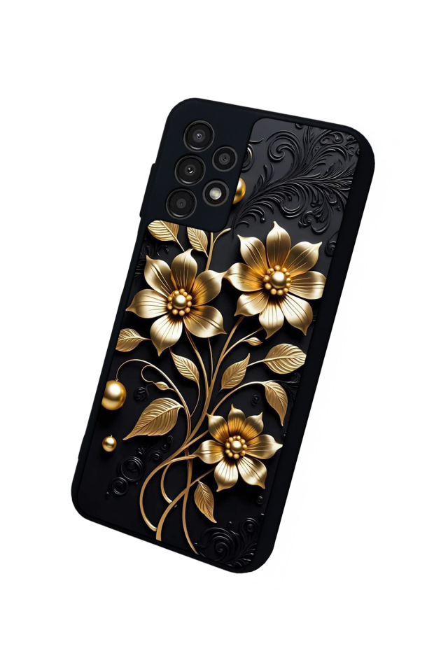 Samsung Galaxy A23 Uyumlu Yaldizli Cicek Tasarımlı Glossy Premium Kılıf