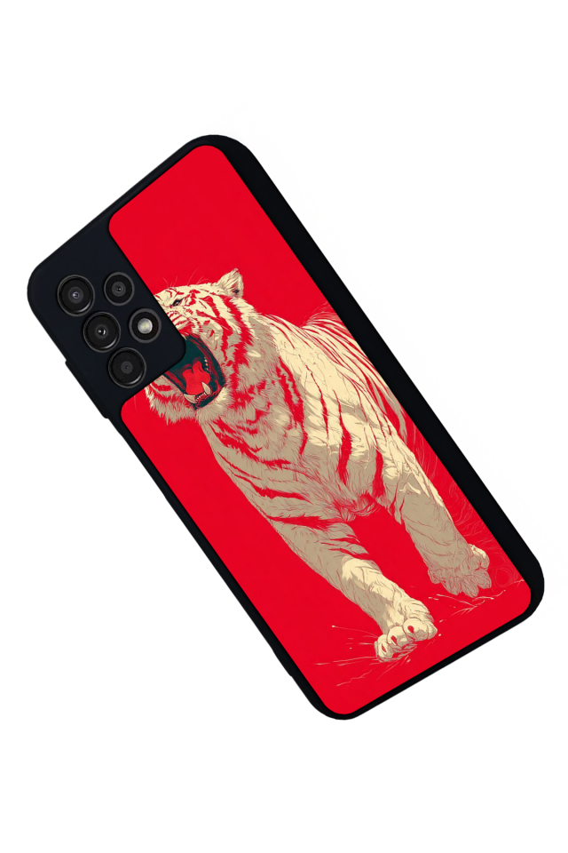 Samsung Galaxy A23 Uyumlu Kirmizi ve Kaplan Tasarımlı Glossy Premium Kılıf