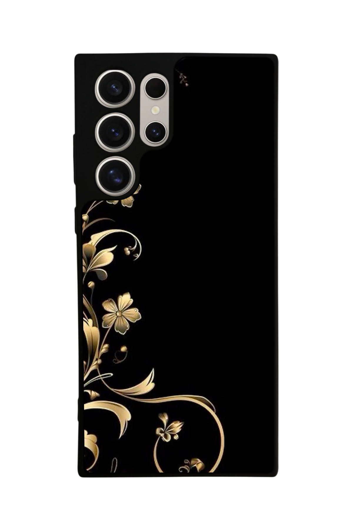 Samsung Galaxy S22 Ultra Uyumlu Yaldizli Cicek Tasarımlı Glossy Premium Kılıf